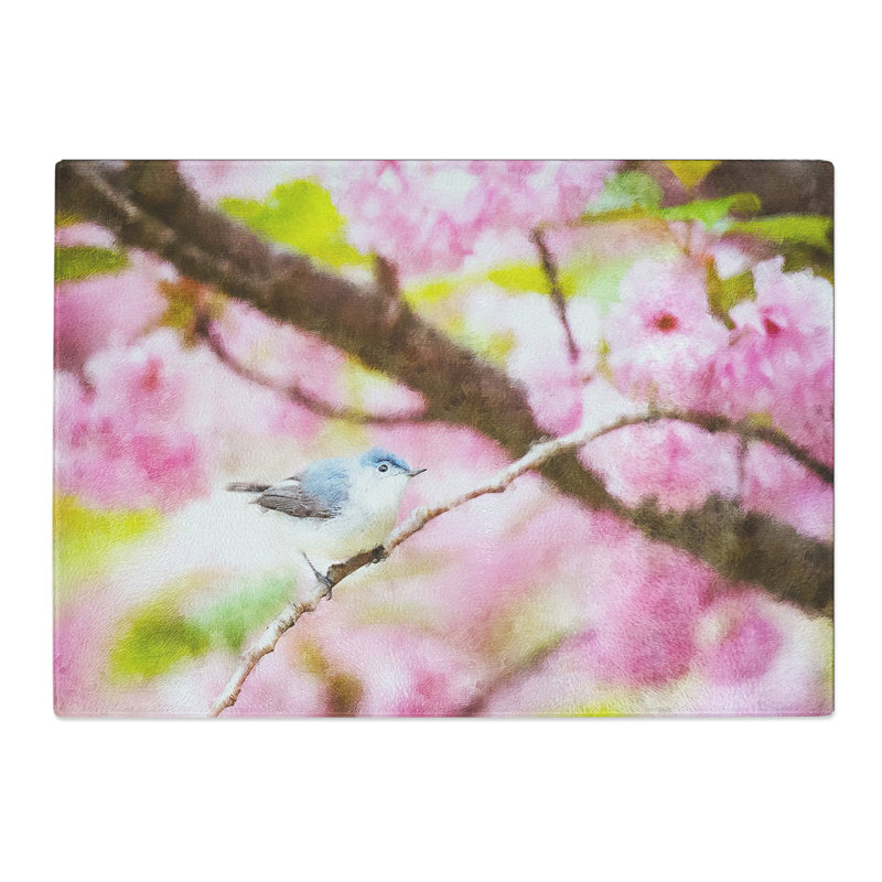 Tempered Glass Bird in the Cherry Blossom Tree Chopping Board, 28.5 cm x 39 cm