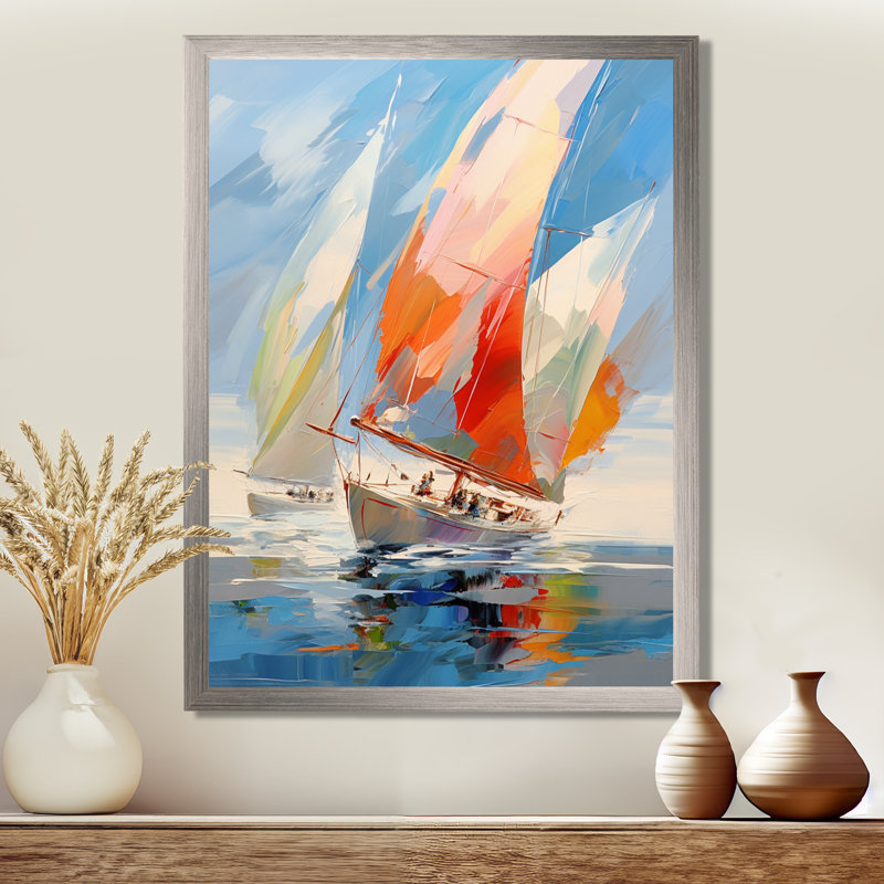 Fresin Sailboat Abstract Winds I, 44" H x 34" W x 1.5" D, Brown Floater Framed