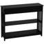 Console avec rangement supplémentaire, tiroir large noir et 2 tablettes ouvertes, structure en lattes de bois pour la décoration du couloir et l'intérieur moderne