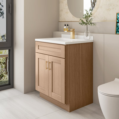 Armoire de salle de bain en bois massif prêt à assembler avec comptoir Shaker - comptoir non inclus
