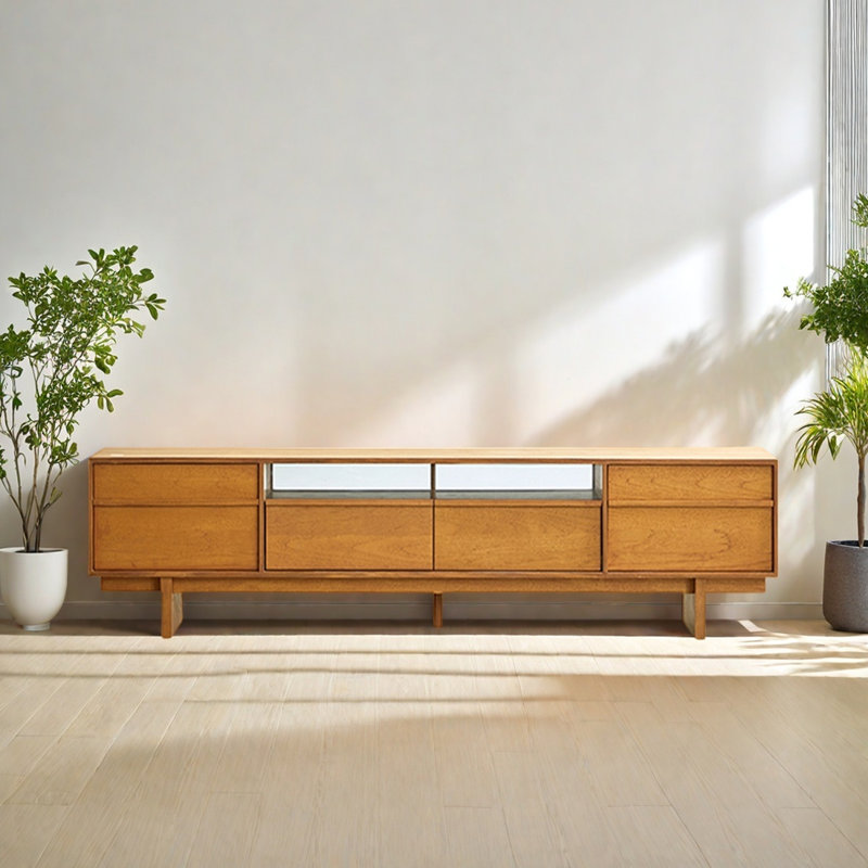 Meuble télé en bois de style rétro, Burlywood, H 19,3 po x L 70,86 po x l 15,75 po