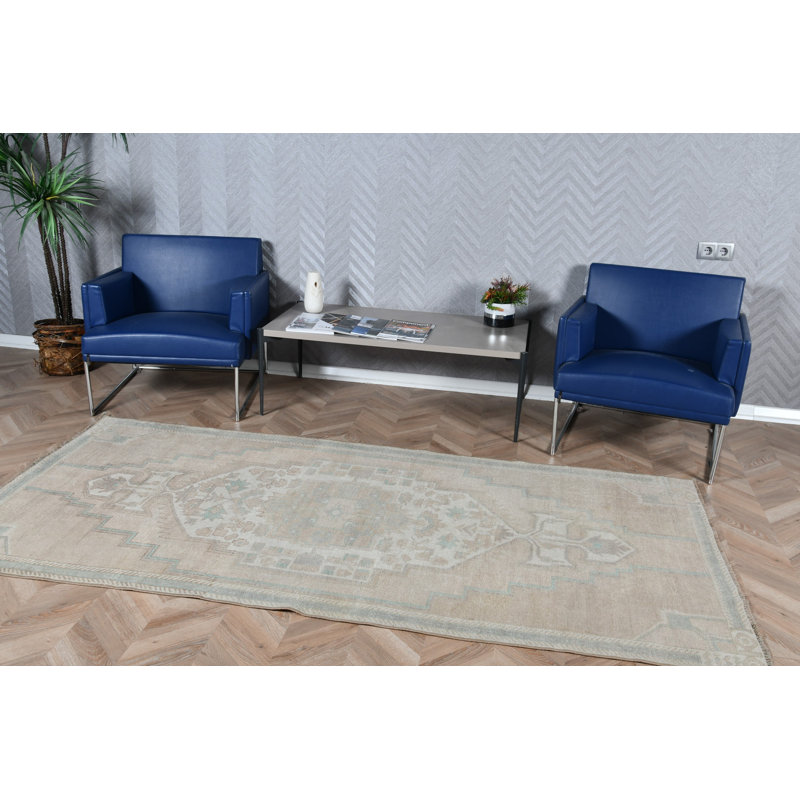 Antique Turkish Rug With Bright Ethnic Aesthetic For Boho Kitchen And Bedroom Area In Pastel Brown Wool
