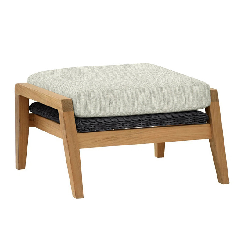 Spencer Outdoor Teak Ottoman, Demo Putty, Spencer Black