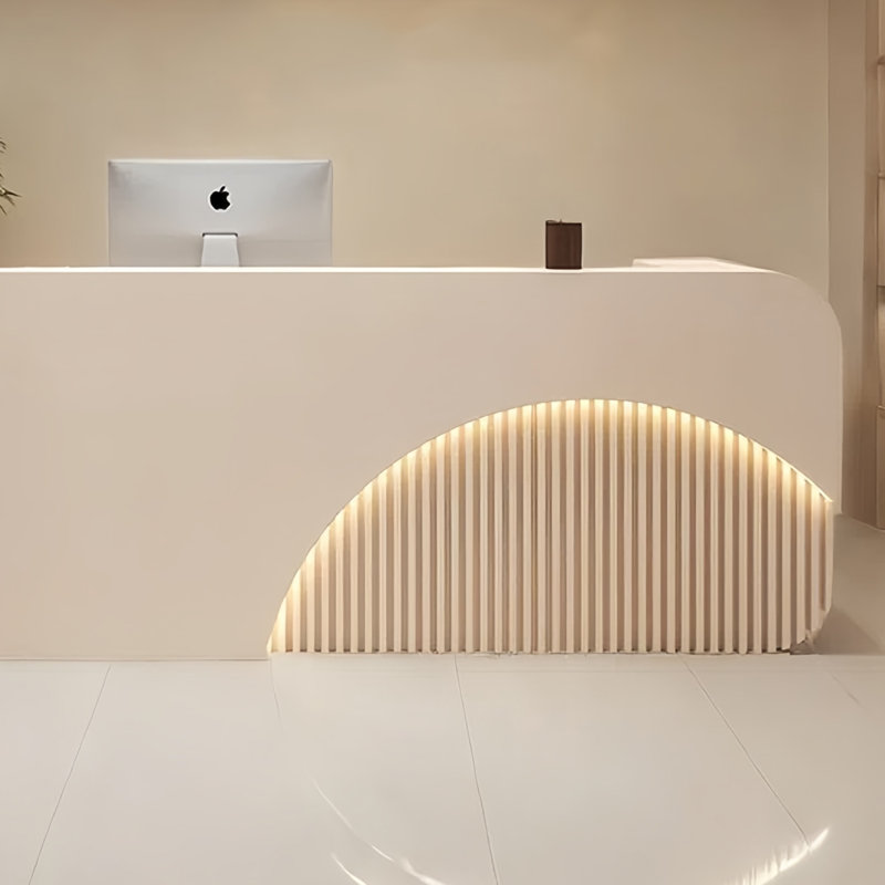 Rectangular Front Desk, Checkout Counter & Computer Desk – Elegant & Functional for Commercial Use, Beige