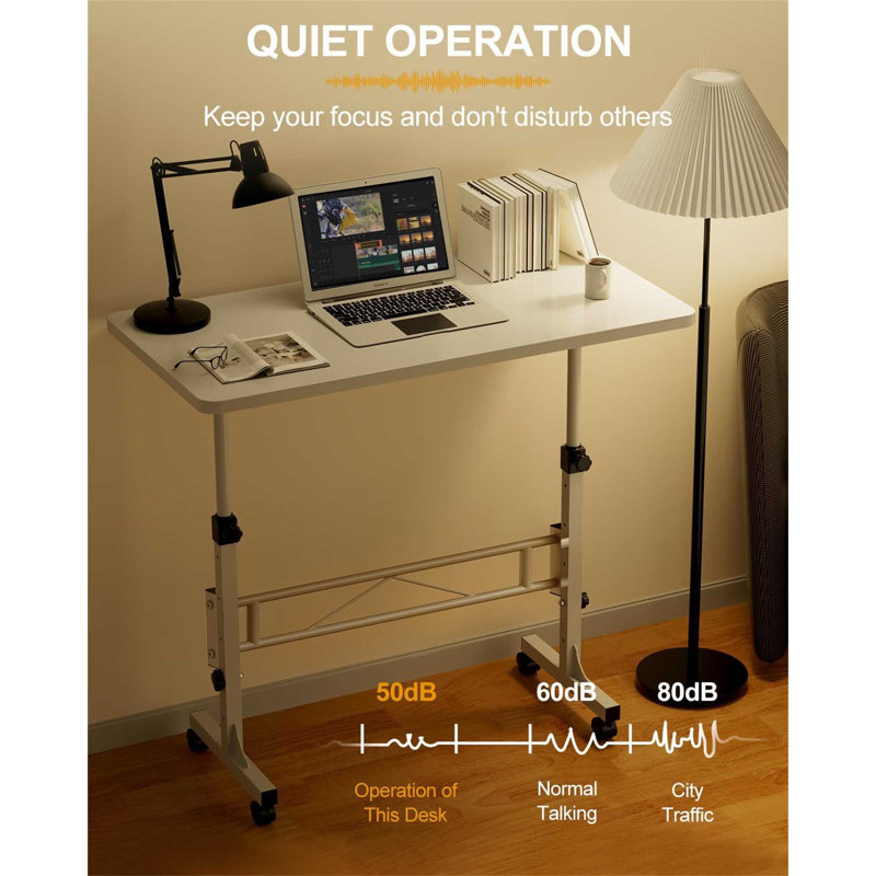 Small Standing Desk Adjustable Height, Mobile Stand Up Desk with Wheels, 32 Inch Portable Rolling Desks for Walking Pad Treadmill White