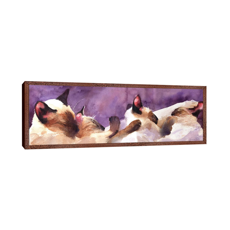 Siamese Strip by Rachel Parker - Panoramic Painting on Canvas, 30.48cm H x 91.44cm W x 3.81cm D, Classic Brown Wood Framed