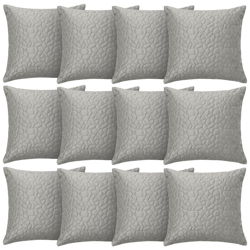 Aspire Homeware Geometric Square Velvet Cushion Covers, Silver, Pack of 12