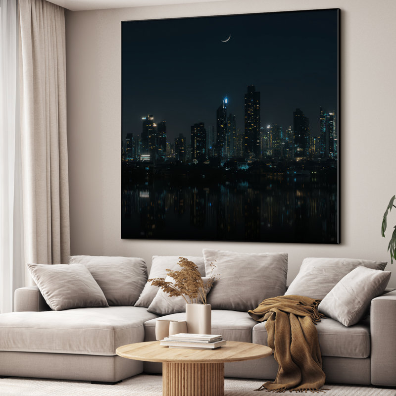 Très grande reproduction d'art sur toile - Paysage naturel, paysage urbain moderne, œuvre d'art pour le salon ou la chambre à coucher - «Assemblage requis du cadre (cadre non fini)»