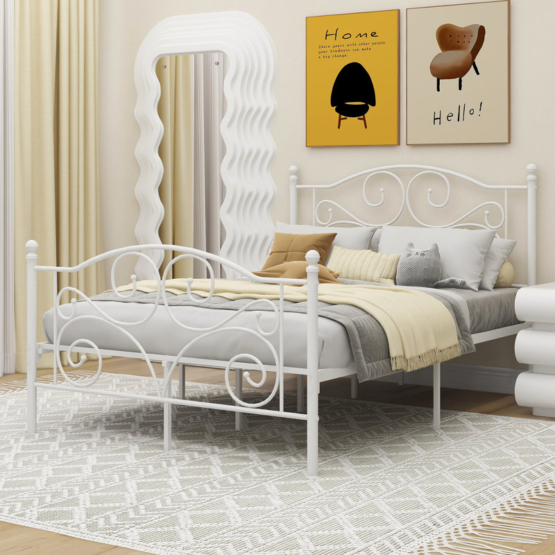 Covertt Metal Platform Bed, White, Full/Double