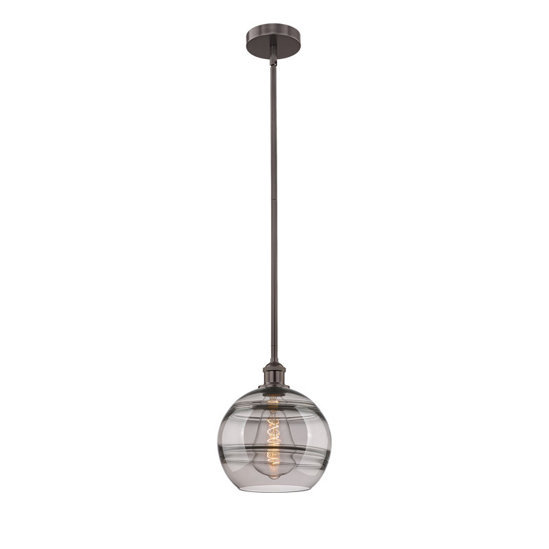 Mini-luminaire suspendu avec tige 6 po Edison Bienes-616-G556, H 11,13 po x l 10 po x P 10 po, Gris fumée clair, Bronze huilé