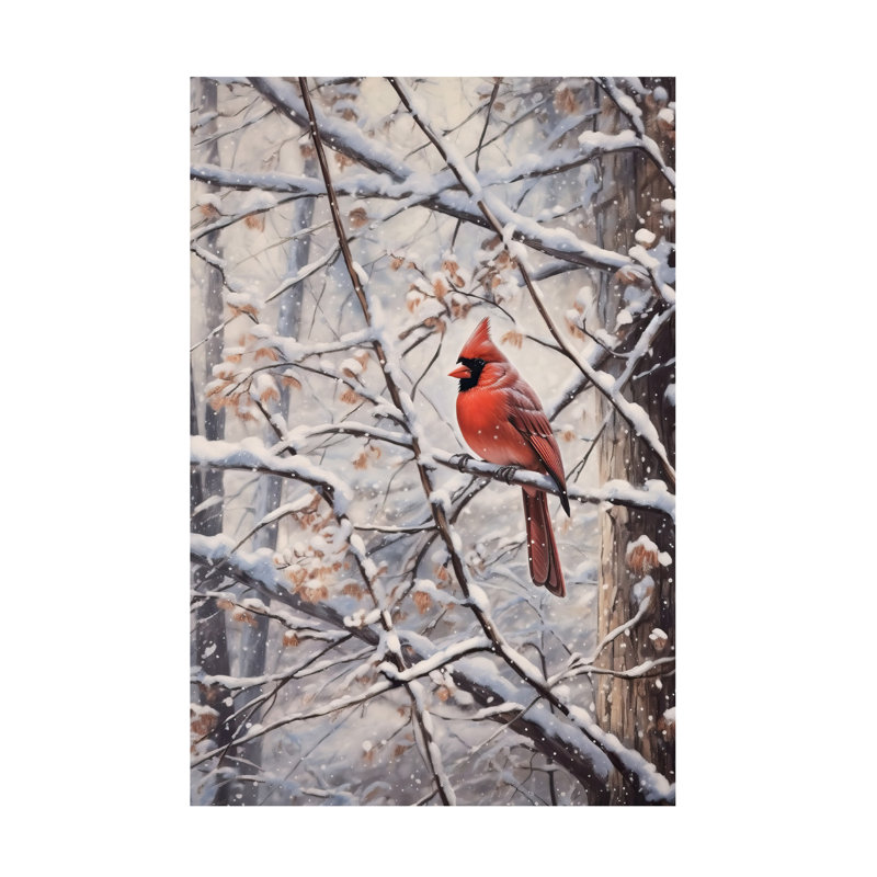 Art mural sur toile tendue - «Winter Cardinal» par Imagine It Images pour décoration de salon, de chambre à coucher ou de bureau - 16 x 24