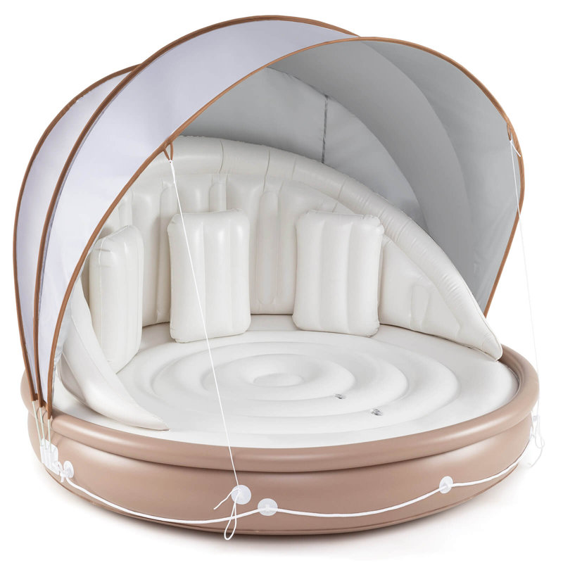 73" Tanning Pool Lounger Float With Retractable & Removable Canopy Spf50+ White