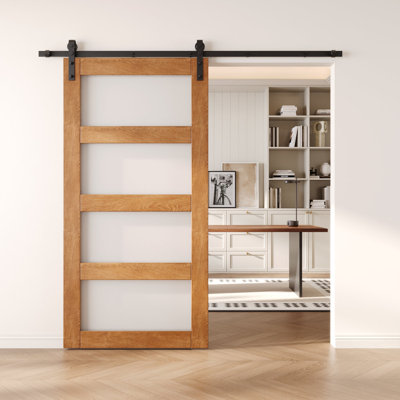 Porte de grange non assemblée et finie en verre 4 pièces de 40 po x 80 po Homacer Early American, usage intérieur seulement
