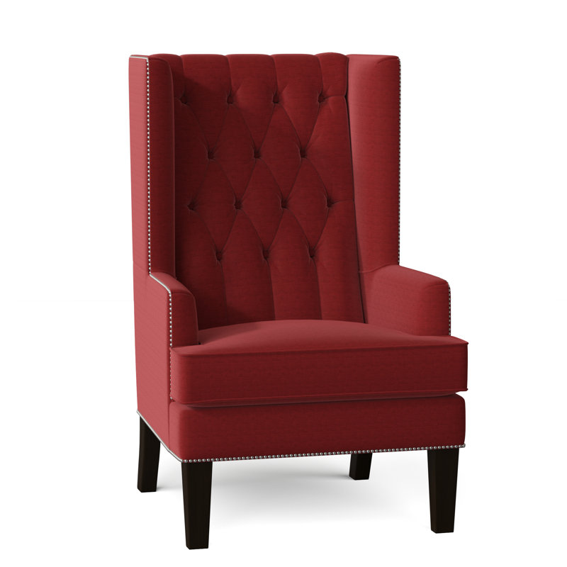 Searle Upholstered Wingback Chair, Dark Brown, Marlow Red
