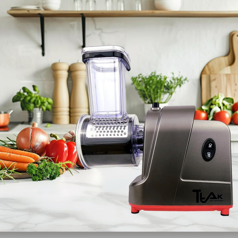 Râpe à fromage électrique Ttak HOUSEWARE, déchiqueteuse à trancheuse électrique professionnelle 250W, machine à salade électrique à contrôle à une touche Fruits, légumes, fromages, machine à salade 5 accessoires