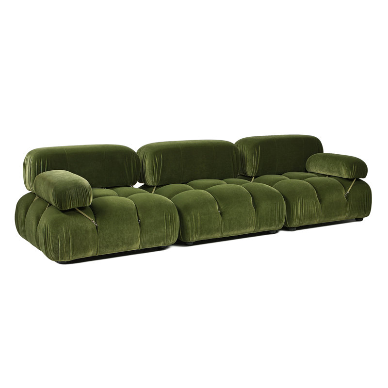 Canapé modulaire 3 pièces 109,5 po Sigma, Velours vert olive, H 27,5 po x l 109,5 po x P 36 po, 3