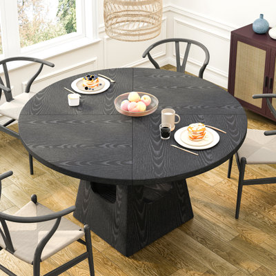 Table de salle à manger ronde pour table ronde de 4-6,47 pouces avec plateau en bois et base de rangement, table de salle à manger de ferme, table de cuisine en bois pour salle à manger, cuisine, salon, noir (table seulement)