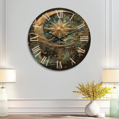 Horloge murale surdimensionnée en bois Symbols Crescent Moon and Stars
