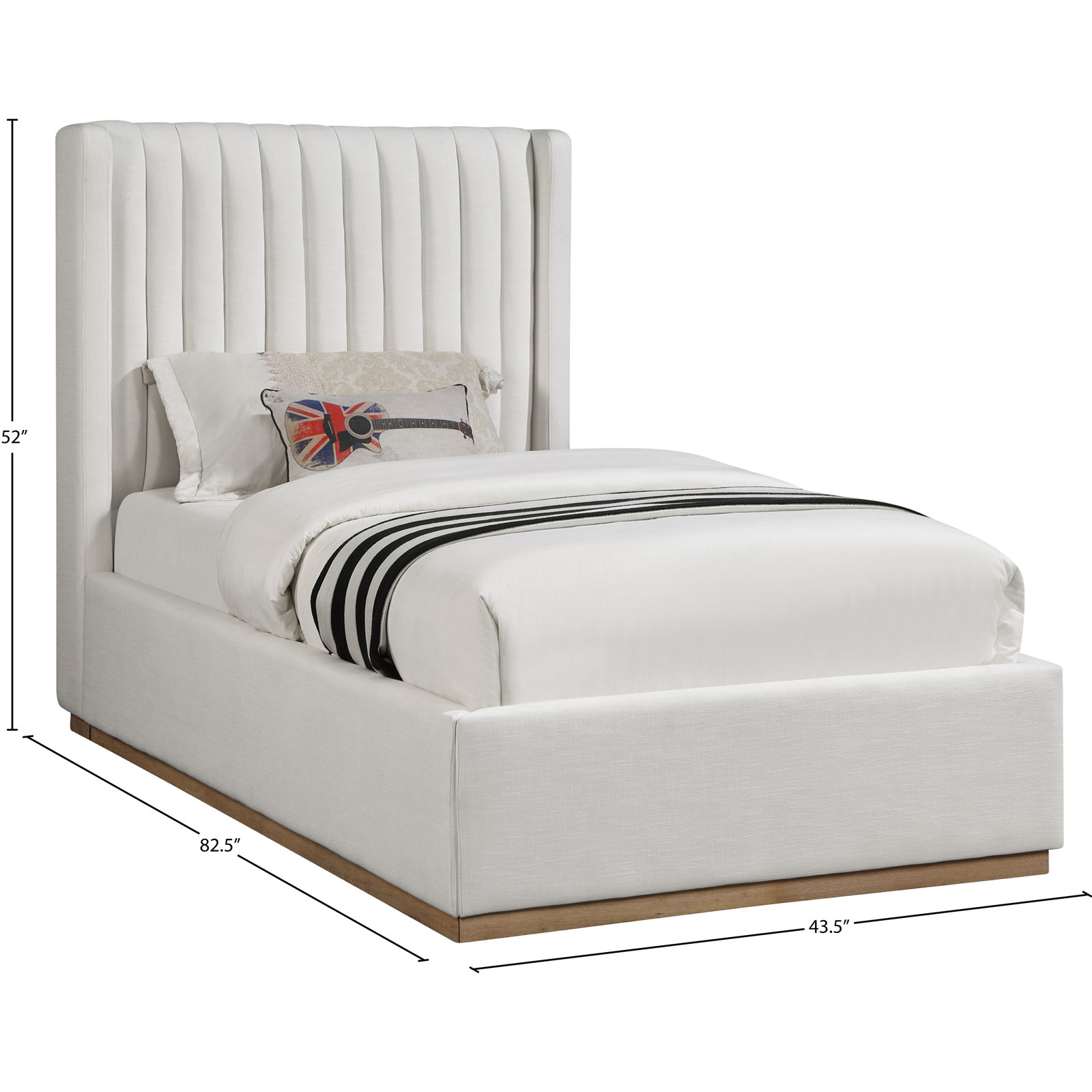 Chamblis Upholstered Wingback Bed, Cream Linen Textured Fabric, Twin