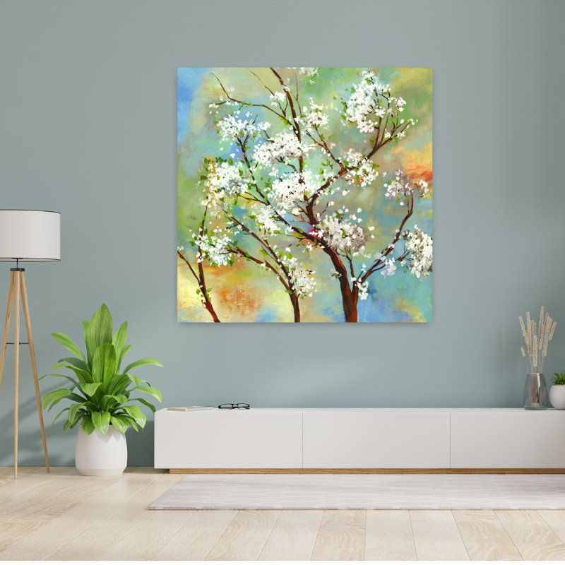 Vignette II, cerise sereine impressionniste délicate, art naturel, H 48 po x l 48 po