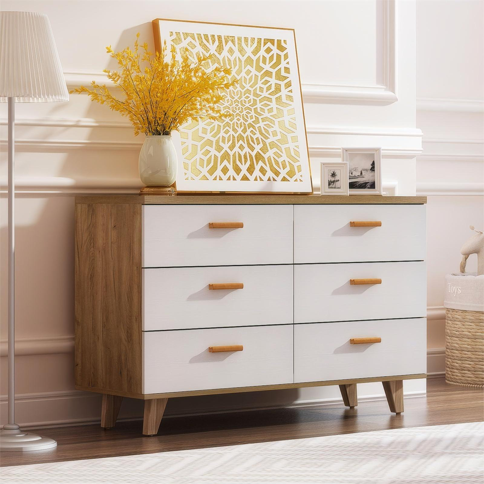 Latitude Run® Causglen White Dresser 6 Drawer for Bedroom, Wood Dresser