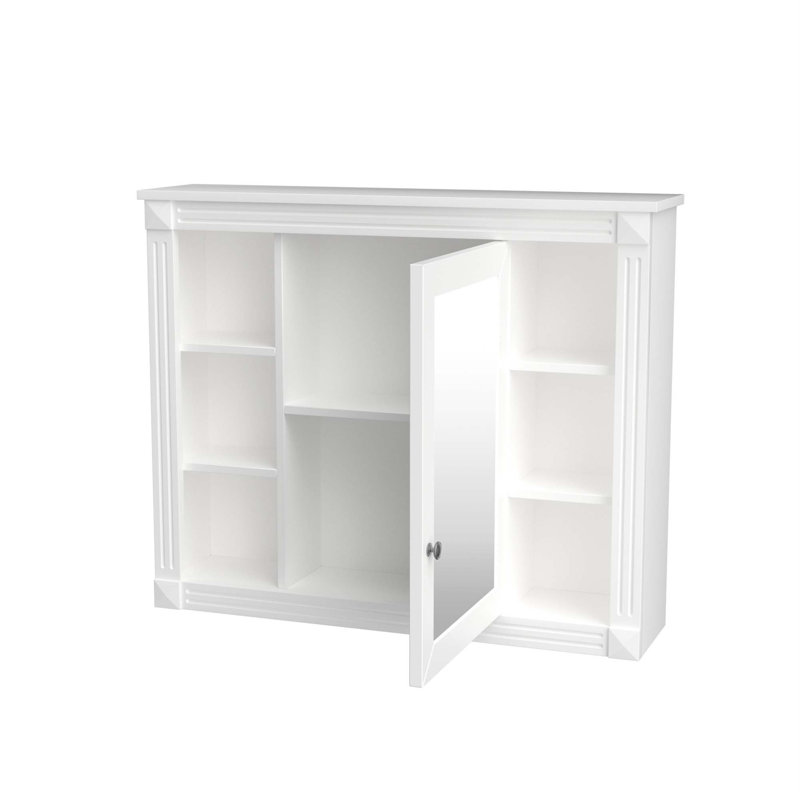 Armoire de salle de bain avec miroir 35 po, 6 tablettes ouvertes et rangement dissimulé, armoire à pharmacie avec miroir anti-buée 