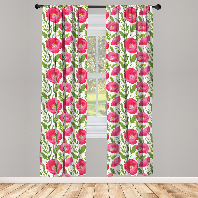 Poppy Floral Semi-Sheer Rod Pocket Curtain Panels, 28" W x 84" L