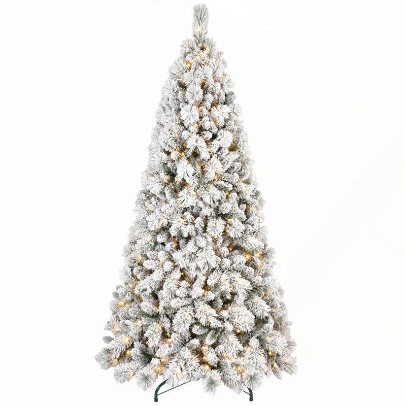 Arbre de Noël 5 pi avec 250 lumières DEL blanc chaud, 518 pointes, PVC enneigé et branches à aiguilles dures, installation facile, support en métal robuste