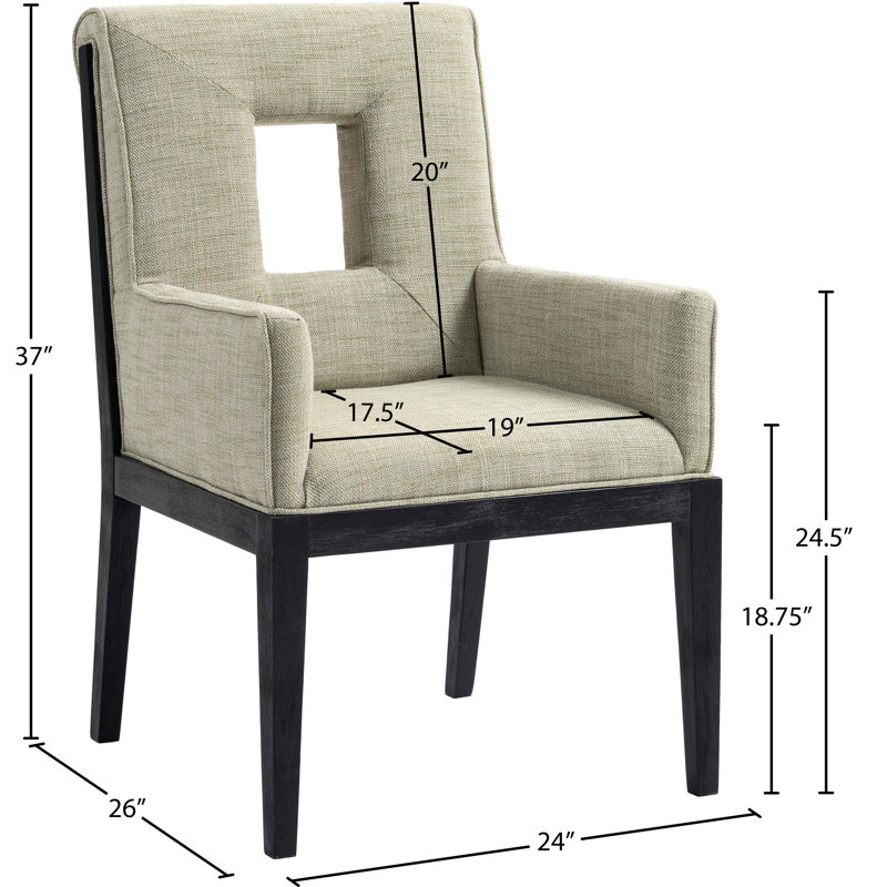 Fauteuil de salle à manger Flore, Tissu texturé en lin vert, Noir