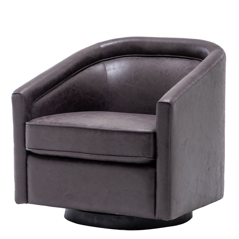 Kiersten Faux Leather Swivel Barrel Chair, Pebble Charcoal Faux Leather