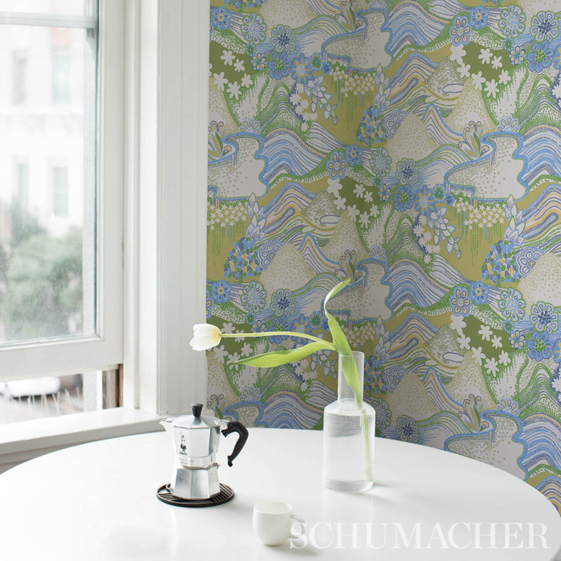 Schumacher x Clements Ribeiro Daisy Chain Wallpaper, Green/Blue
