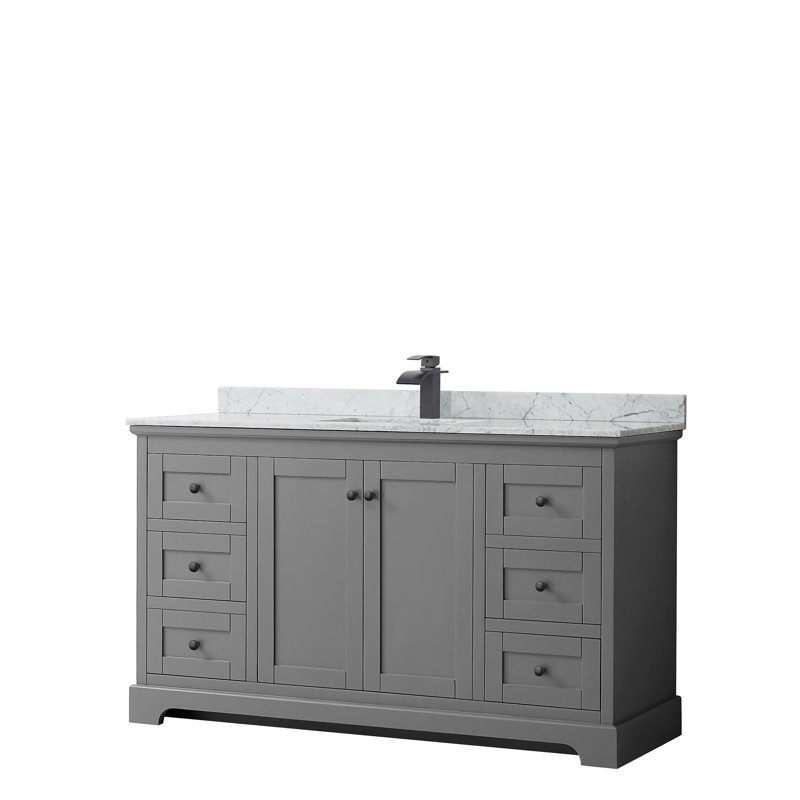 Ensemble de meuble-lavabo simple 60 po Avery, Gris foncé, Noir mat