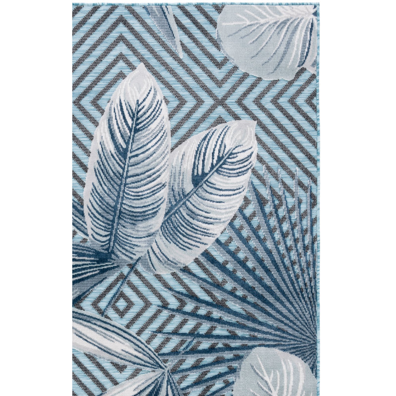 Sparks Lianne Floral Aqua/Navy Indoor / Outdoor Area Indoor/Outdoor Area Rug, Rectangle 6'5" x 9'6"
