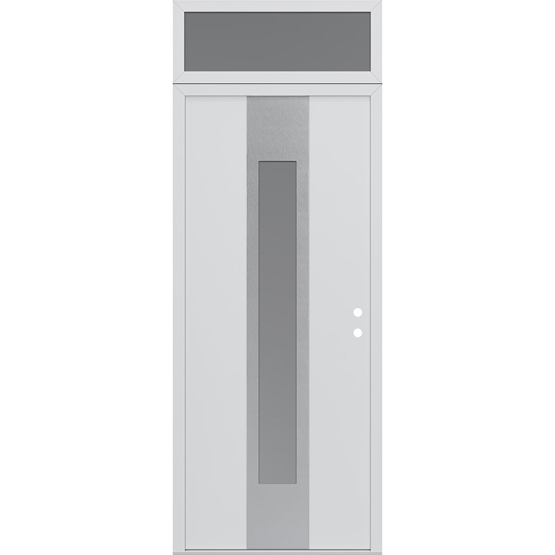 Porte d'entrée pré-suspendue en acier argenté avec panneau arrière droit Diamond Diamond, Gelé, Noir / blanc