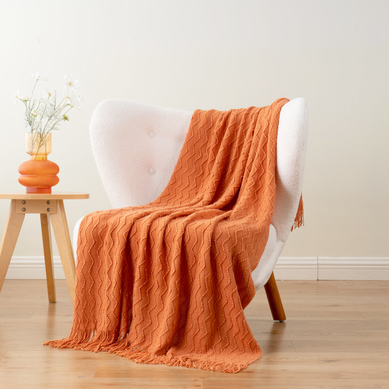 Throw Blanket for Couch, Textured Soft Throw Blankets, Decorative Knitted Blanket for Home Living Room Decor, 50"x60", Orange