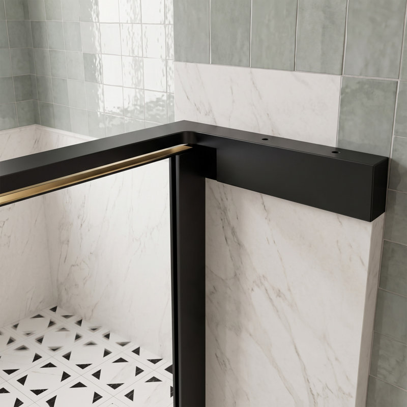 60" Frameless Sliding Shower Door with Open-Top Design, 8 mm Clear Tempered Glass, Bottom Rollers and Matte Black Hardware