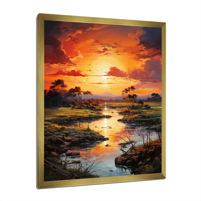Vietnam River Delta Sunset III sur toile, Cadre photo doré simple, H 32 po x l 24 po x P 1 po