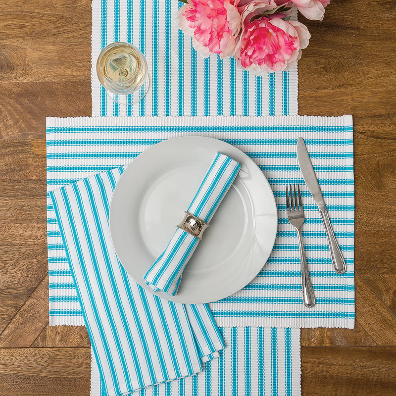 Ticking Stripe Turquoise Woven Cotton Kitchen Towel, Turquoise Blue