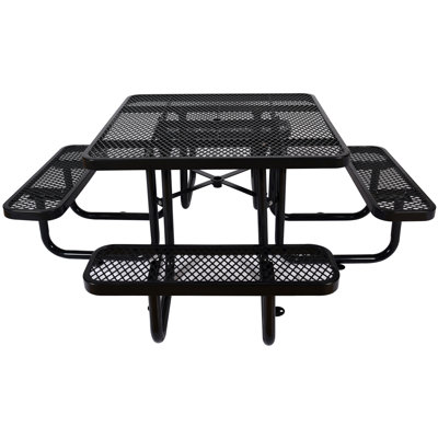 Square Outdoor Steel Picnic Table 46", With Umbrella Pole