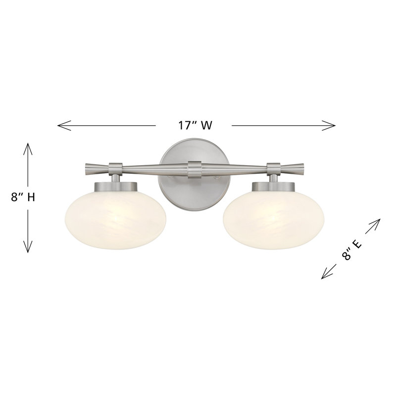Éclairage pour salle de bain 2 lumières Savoy House Barrow en nickel satiné, Deux lumières, H 8 po x l 17 po x P 6,63 po