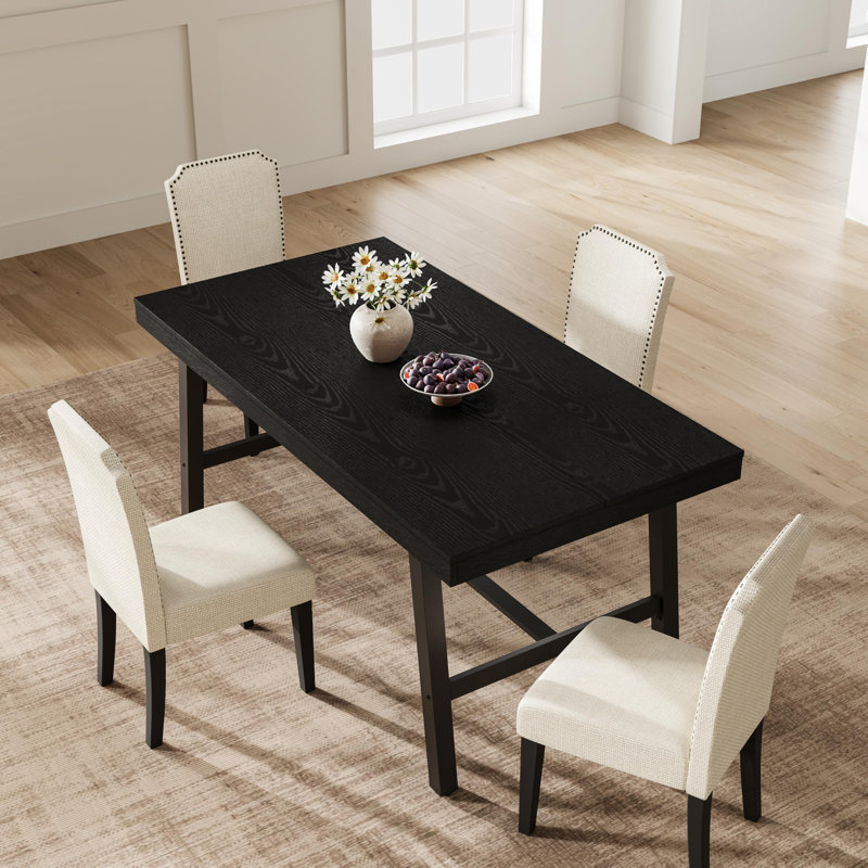 Table de salle à manger industrielle 55 po pour 2 à 6 personnes - Table de cuisine rectangulaire avec structure en métal robuste et plateau en bois de bouleau rustique - Mobilier de salle à manger peu encombrant