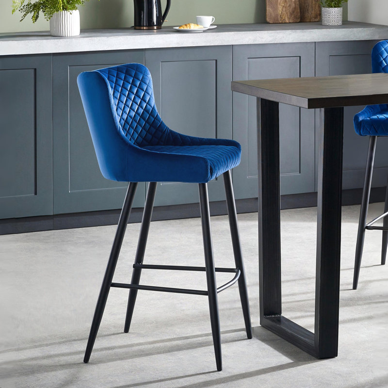 Oesch Upholstered Counter Stool with Metal Frame, Blue