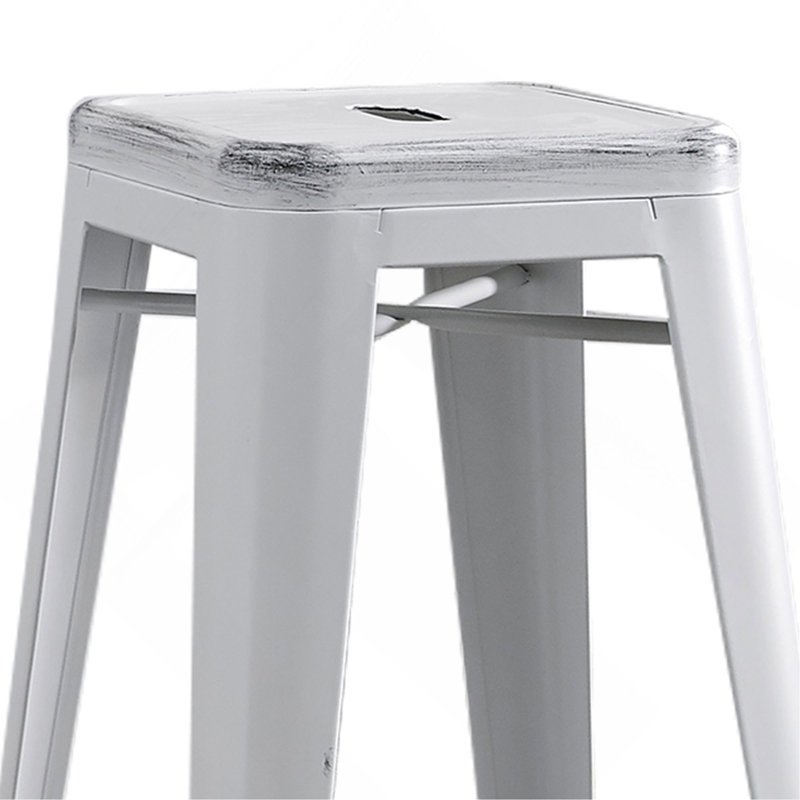 Tabourets de bar en métal sans dossier, rétro, léger, industriel, contemporain, rustique, rétro, côtier, sans dossier et 4 pieds (ensemble de 2) (siège de 30 po, blanc vieilli)