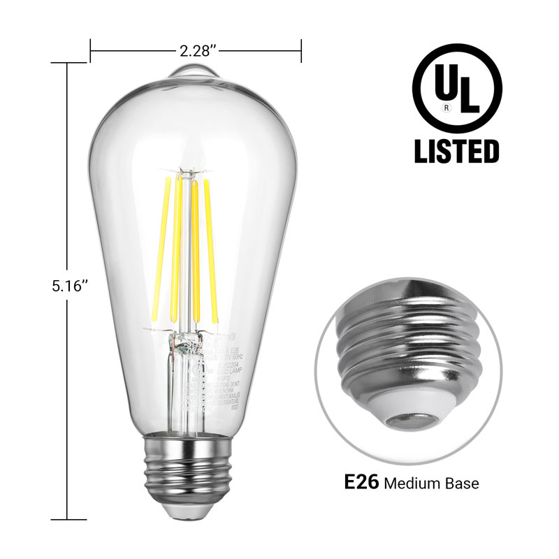 7 Watt (60 Watt Equivalent), ST58 LED Non-Dimmable Light Bulb, E26 Base, Daylight