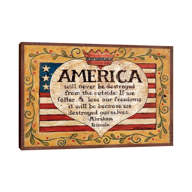 America 1 Piece Wall Art on Canvas, 66.04 cm H x 45.72 cm W, Classic Brown Wood Framed