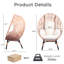 Élégant fauteuil à œufs suspendu à dossier arqué, balançoire de patio d'une capacité de 400 lb avec coussin de 8 pouces, chaise d'extérieur en rotin PE pour salon de jardin