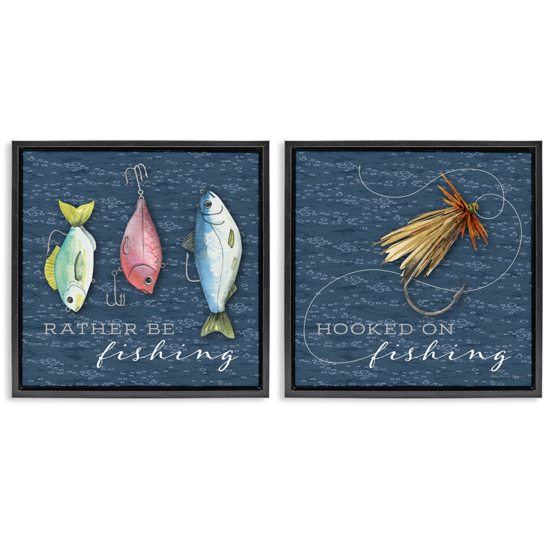 Ensemble de cadres flottants 2 pièces Gone Fishing Sayings, design par Holly Thomas Stein, H 25 po x l 25 po