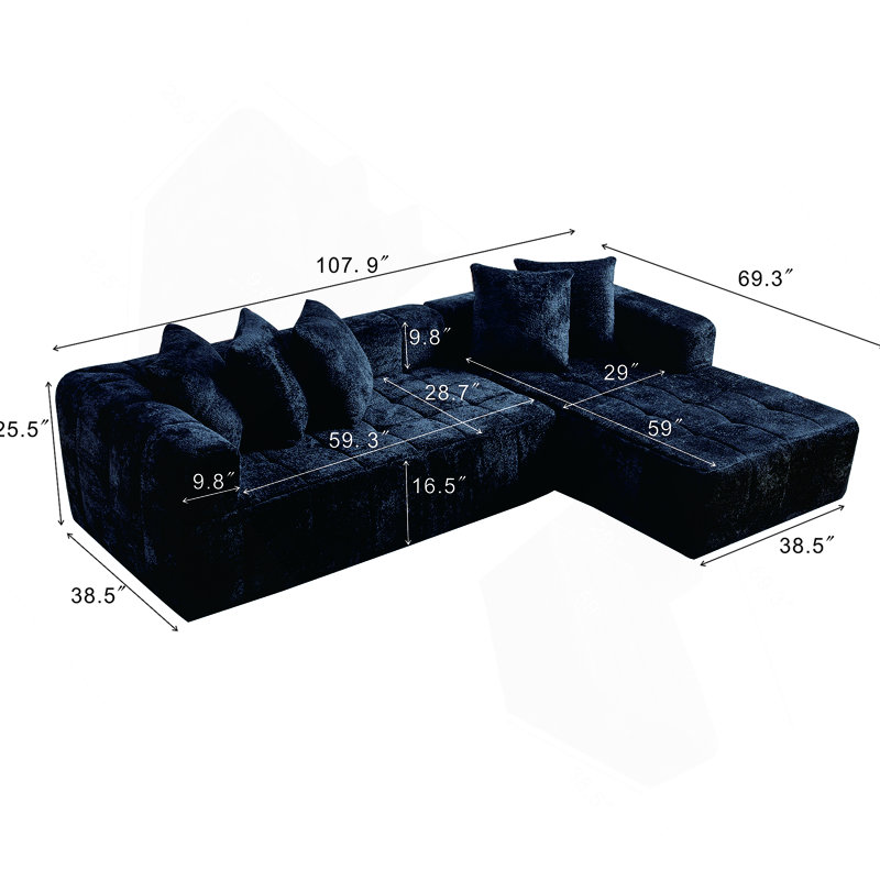 Canapé modulaire 107,9 pouces Cloud, Noir