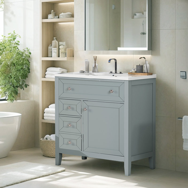 Meuble-lavabo blanc 30 po avec lavabo en céramique et tiroir de rangement