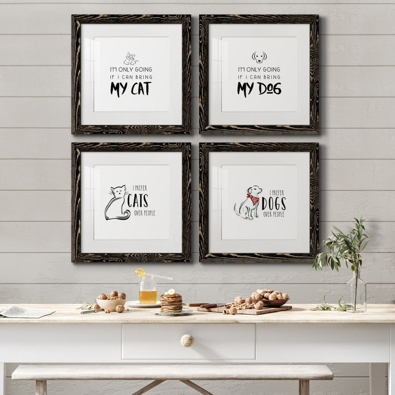 «Bring My Cat», ensemble de 4 impressions sur toile encadrées, H 31,5 po x l 126 po x P 1,5 po, Cadre noir